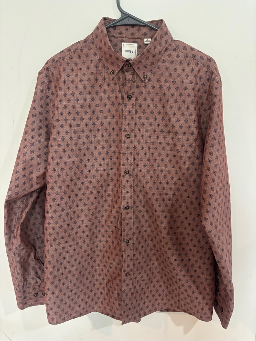 Men's Maroon Patterned Button-Down Shirt